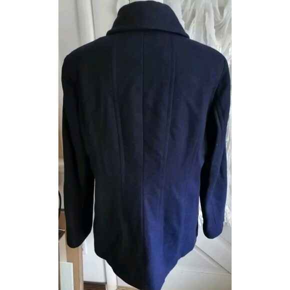 London Fog Wool Blend Pea Coat Lined Womens L Blue Classic Winter Jacket - Picture 3 of 3